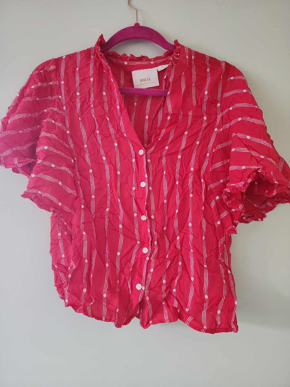 Maeve By Anthropologue Red Button-Up Blouse
